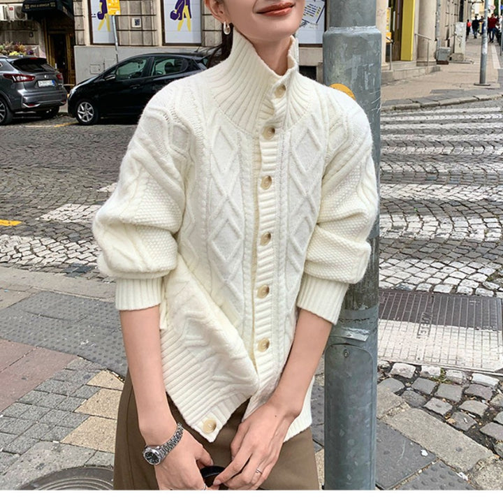 Damen Strickjacke mit hochgeschlossenem Kragen und strukturierter Oberfläche Drune