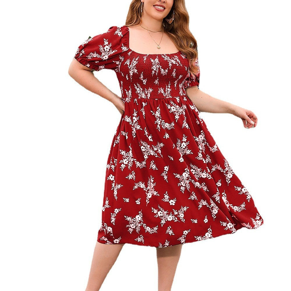 Damen Sommerliches Maxikleid mit romantischem Blumenmuster und Puffärmeln Drune