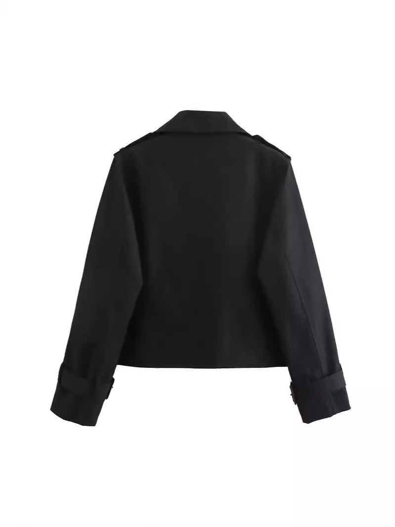 Damen cropped Trenchcoat mit doppelter Knopfleiste und verstellbaren Ärmeln Drune