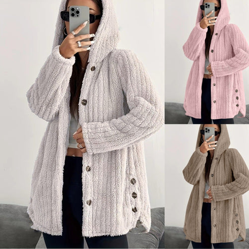 Damen Kuschelige Fleecejacke mit Kapuze Drune