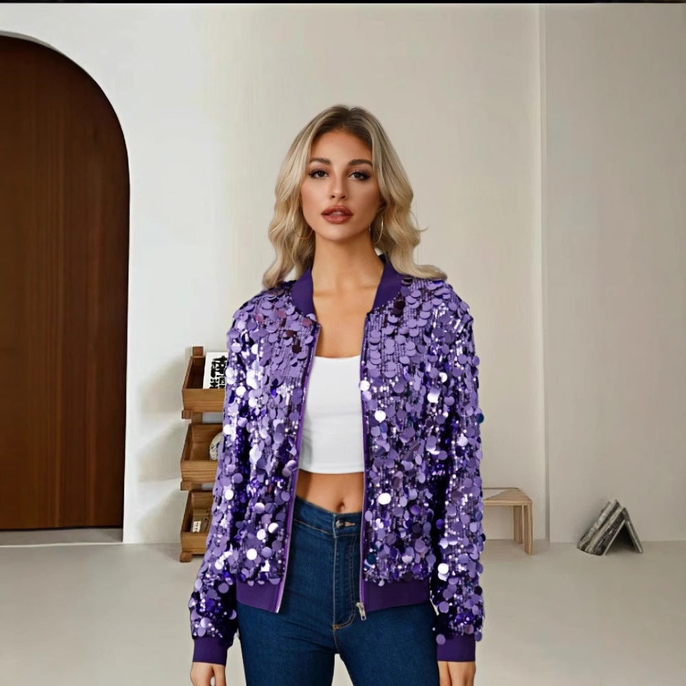 Damen Pailletten-Bomberjacke mit sportivem Schnitt Drune