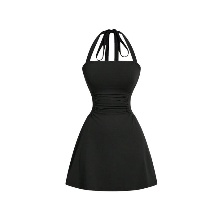 Damen Halterkleid mit figurformender Drapierung und schickem Rückenschnürdesign Drune