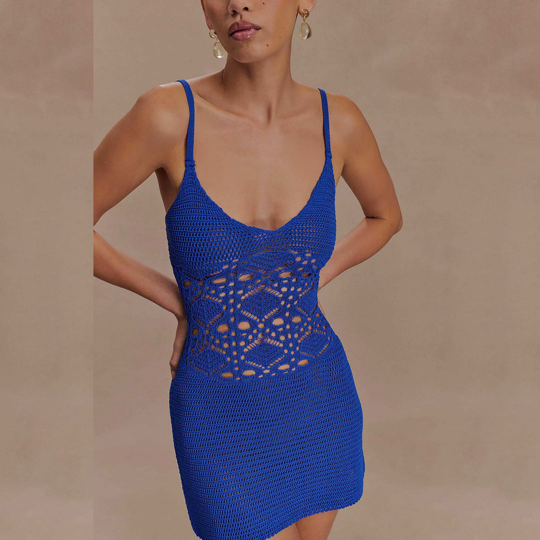 Damen gehäkeltes Mini-Strandkleid mit verführerischem V-Ausschnitt Drune