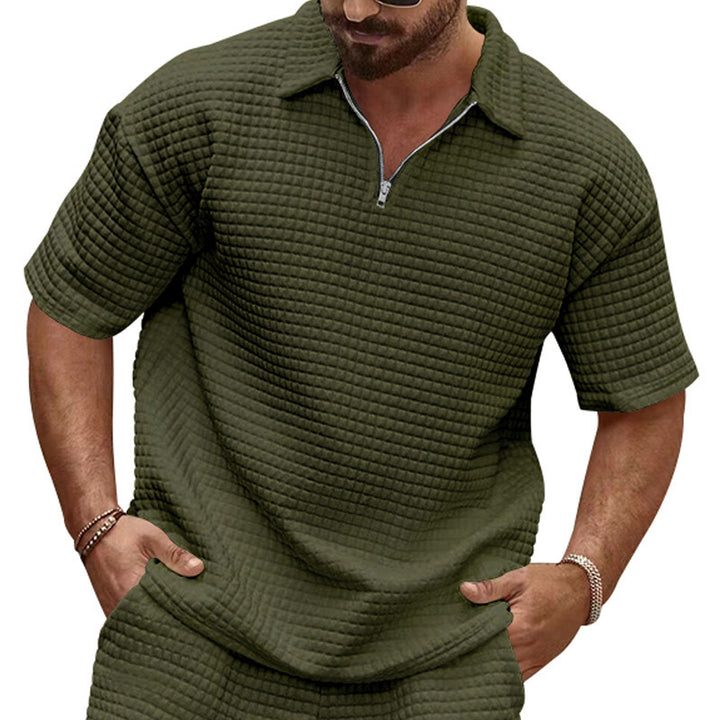 Herren Kurzarm-Polohemd mit halber Reißverschlussstruktur und luftiger Textur Drune
