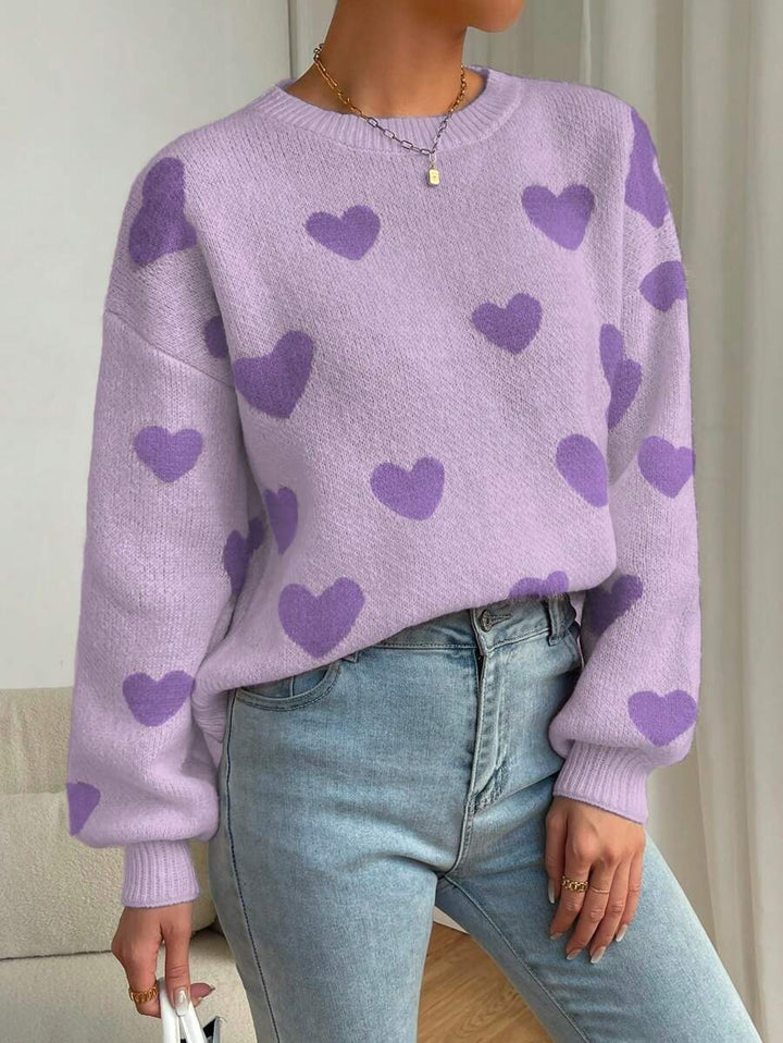 Damen Kuscheliger Strickpullover mit Herzmuster und weitem Schnitt Drune