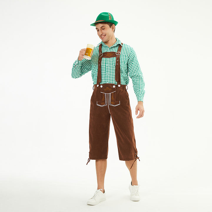 Herren nan knielange Trachten-Latzhose mit verstellbaren Trägern und dekorativer Stickerei Drune