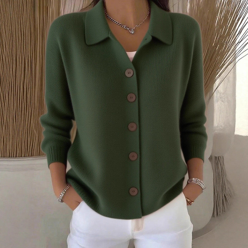 Damen nan Feinstrickjacke mit Hemdkragen und durchgehender Knopfleiste Drune
