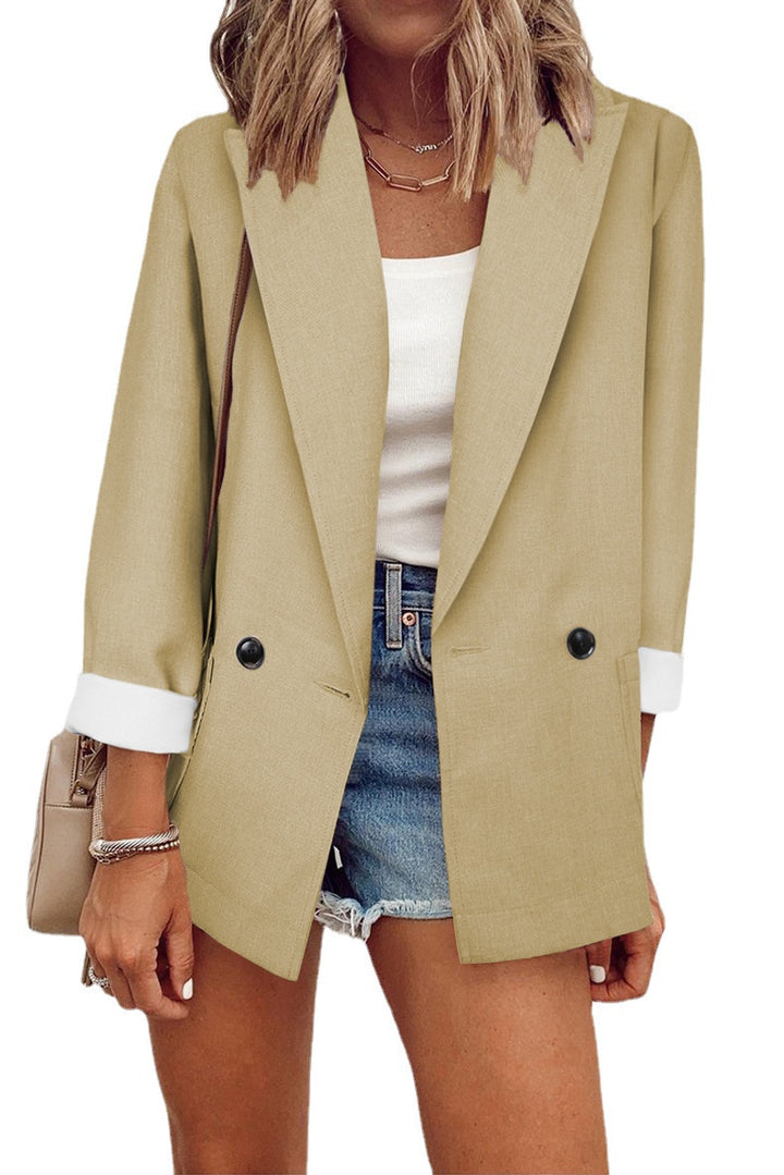 Damen eleganter Oversize-Blazer mit doppelter Knopfleiste und kontrastierenden Ärmeln Drune