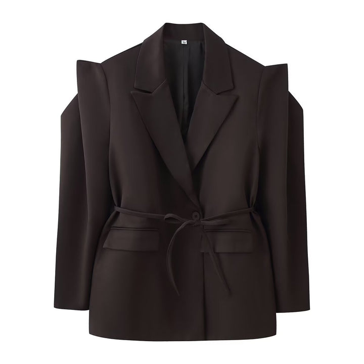 Damen nan taillierter Blazer mit Bindegürtel, Reverskragen und Schulterpolstern Drune