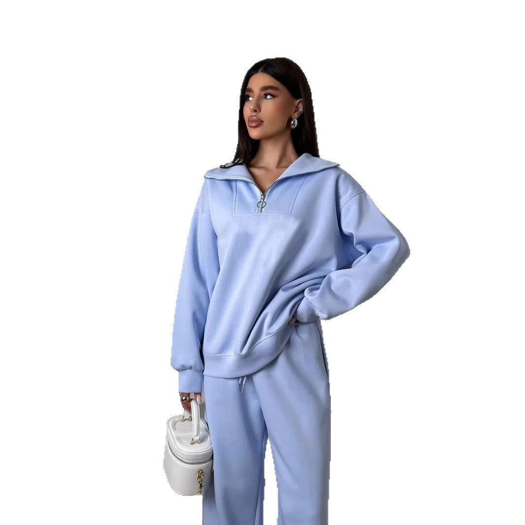 Damen eleganter Fleece-Sportanzug mit hochgeschlossenem Kragen und praktischem Reißverschluss Drune