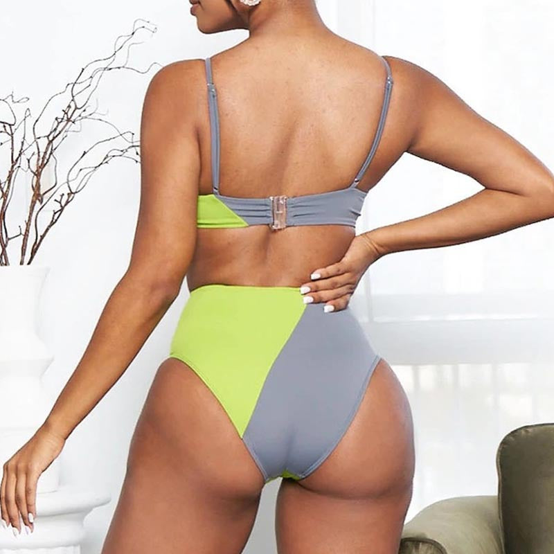 Damen Hoch tailliertes Bikini-Set mit modischem Color-Block Design Drune
