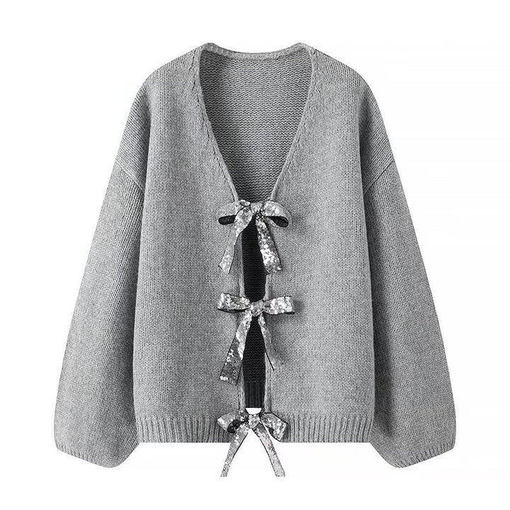 Damen Lockere Strickjacke mit eleganten Schleifendetails Drune