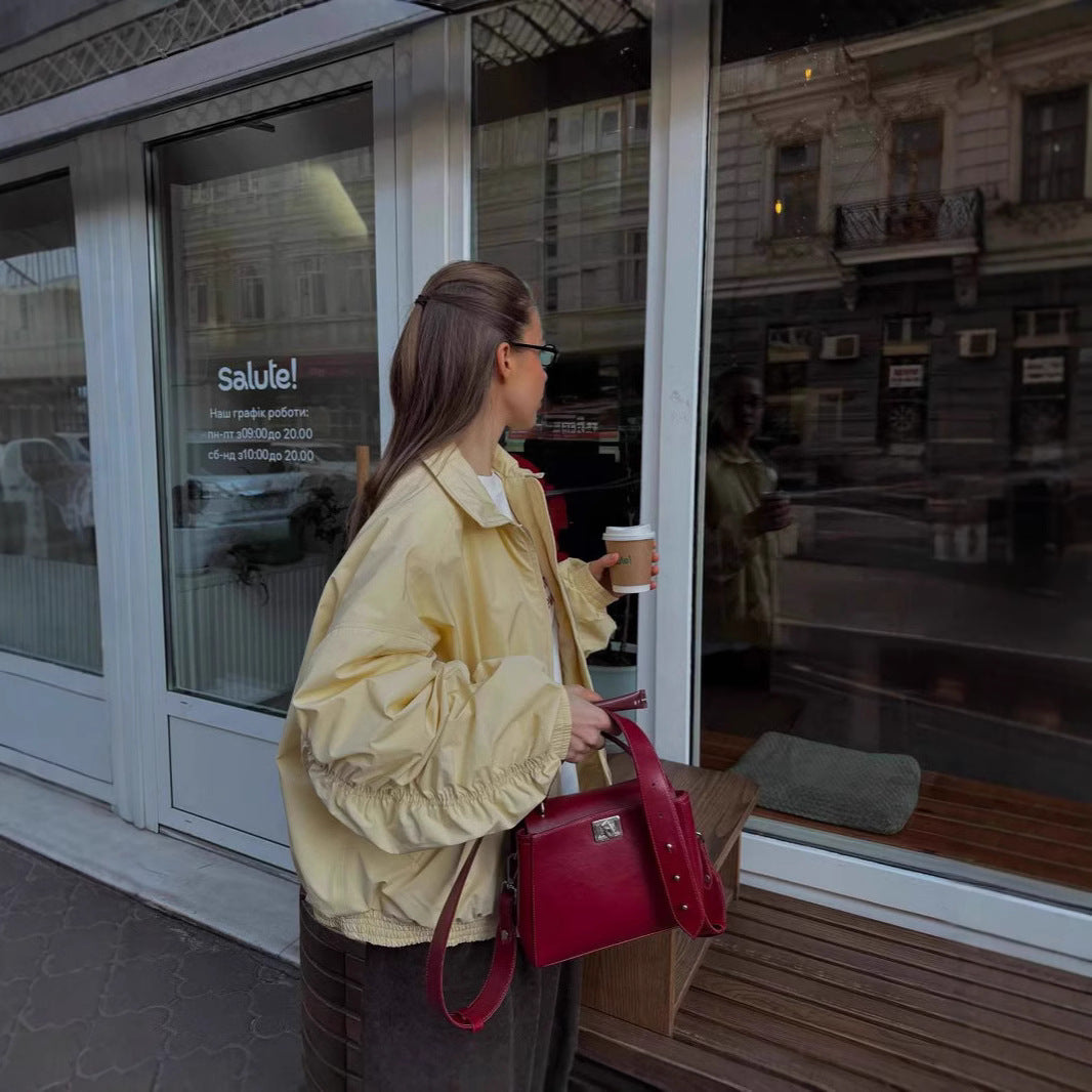 Damen lässige Windbreaker-Jacke mit voluminösen Ärmeln und elastischen Bündchen Drune