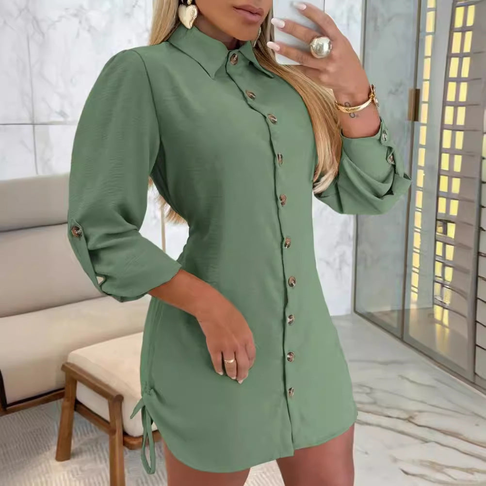 Damen Hemdblusenkleid mit Raffung Drune