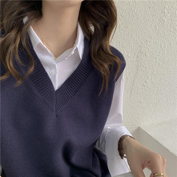 Damen Ärmellose Strickweste mit V-Ausschnitt und Rippdetails Drune
