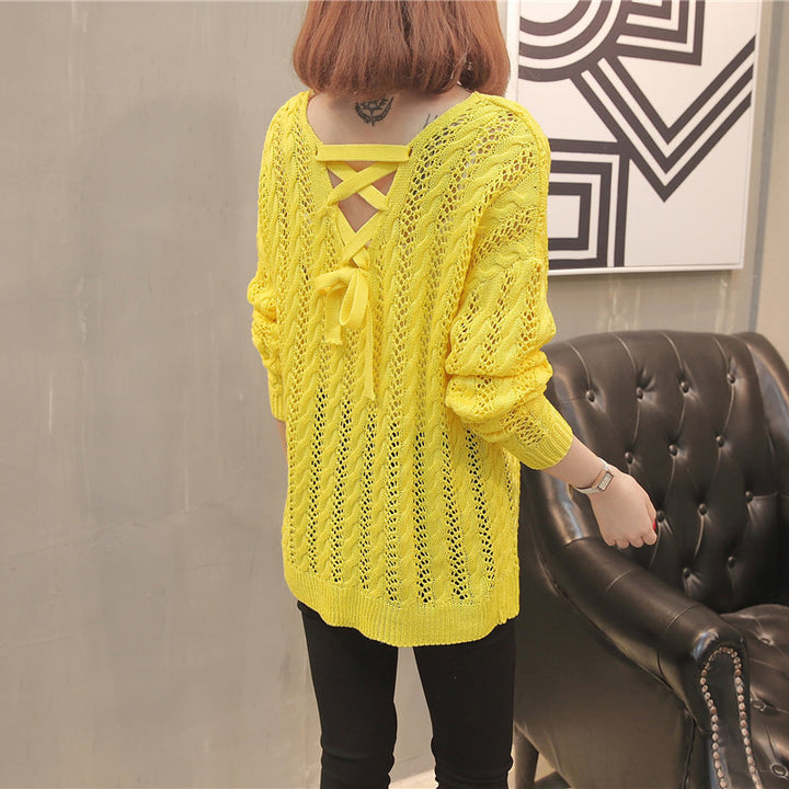 Damen Strickpullover mit Off-Shoulder-Design und Rückenschnürung Drune