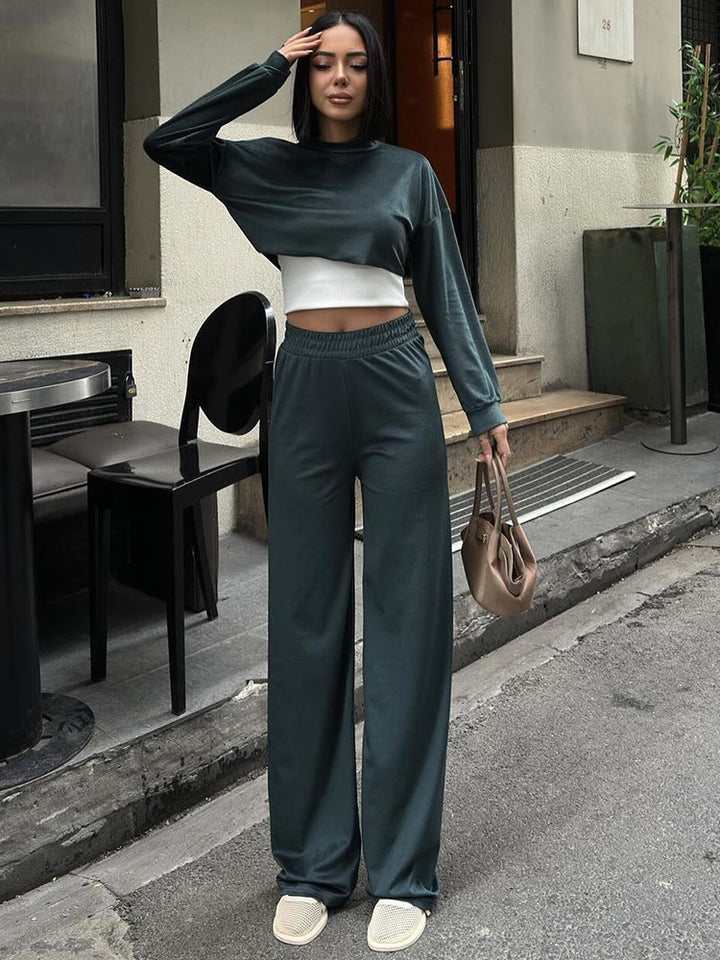 Damen Urbanes Freizeit-Set mit cropped Oberteil und weitem Schnitt Drune