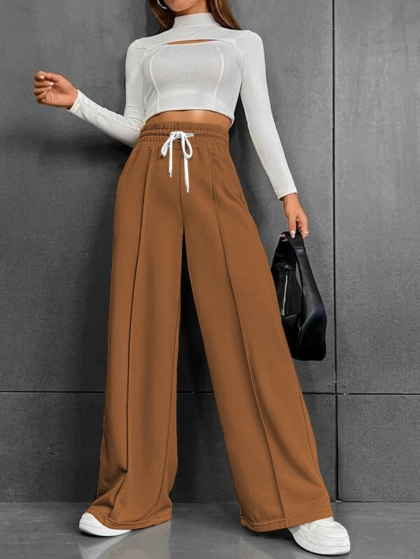 Damen nan weite High-Waist Palazzo-Jogginghose mit Kordelzug und Bügelfalte Drune