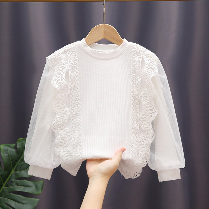 Mädchen Sweatshirt mit eleganten Rüschendetails und transparenten Tüllärmeln Drune