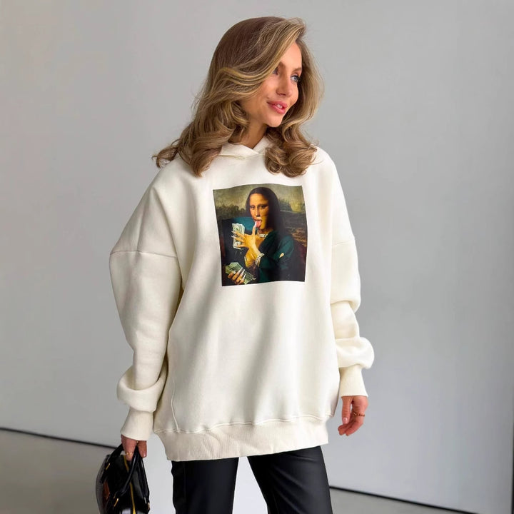 Damen Oversized Hoodie mit kreativem Kunstmotiv Drune