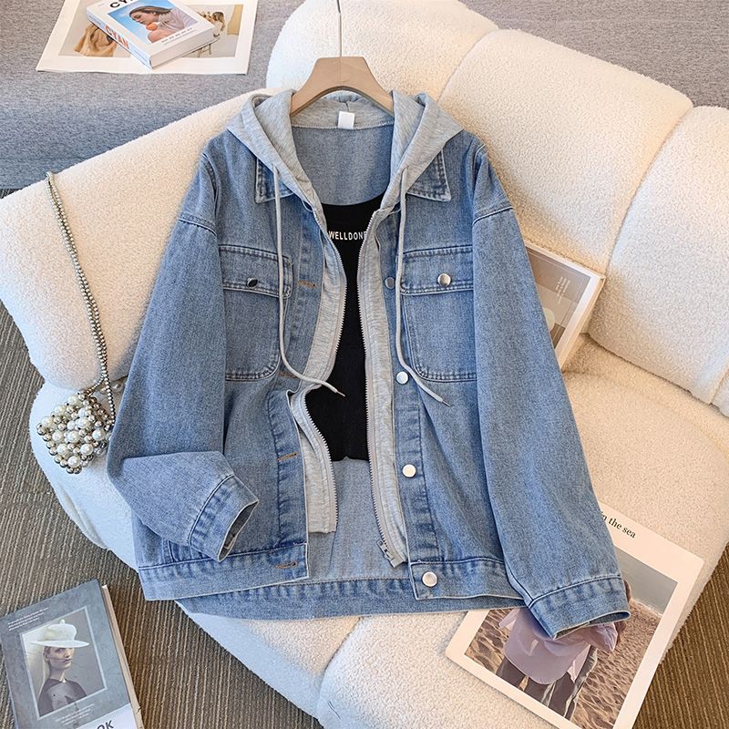 Damen lässige Denimjacke mit herausnehmbarer Kapuze Drune
