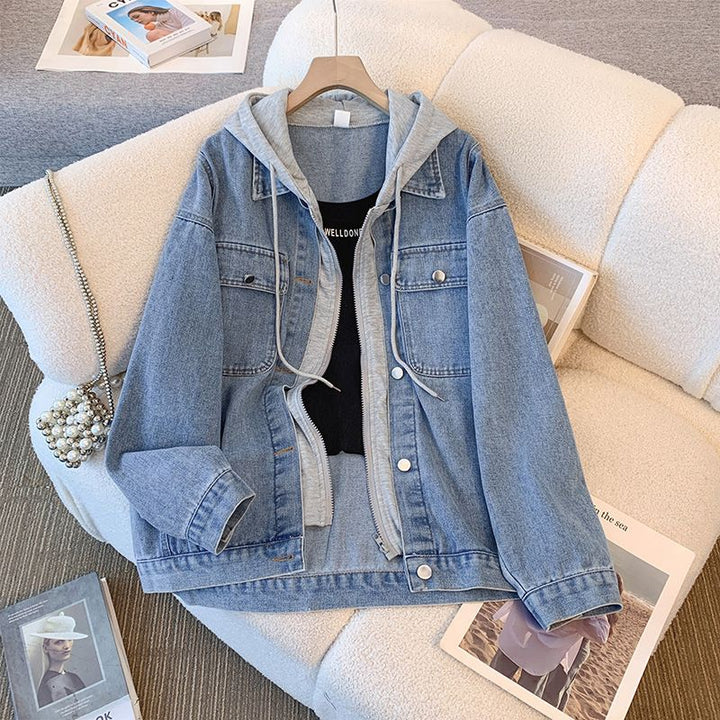 Damen lässige Denimjacke mit herausnehmbarer Kapuze Drune