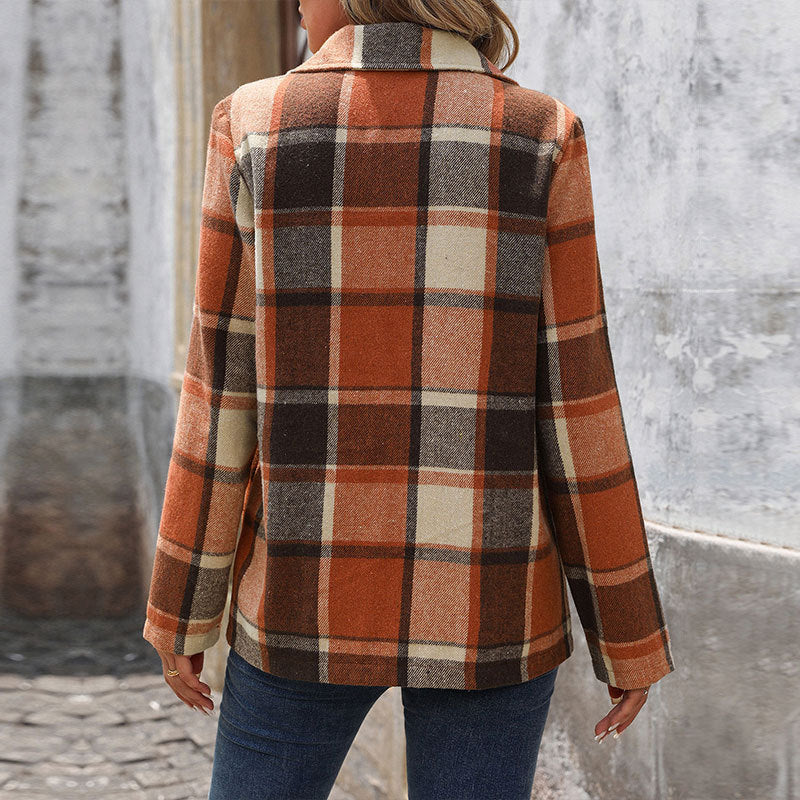 Damen Kariertes Blazer-Jackett aus hochwertigem Stoff Drune