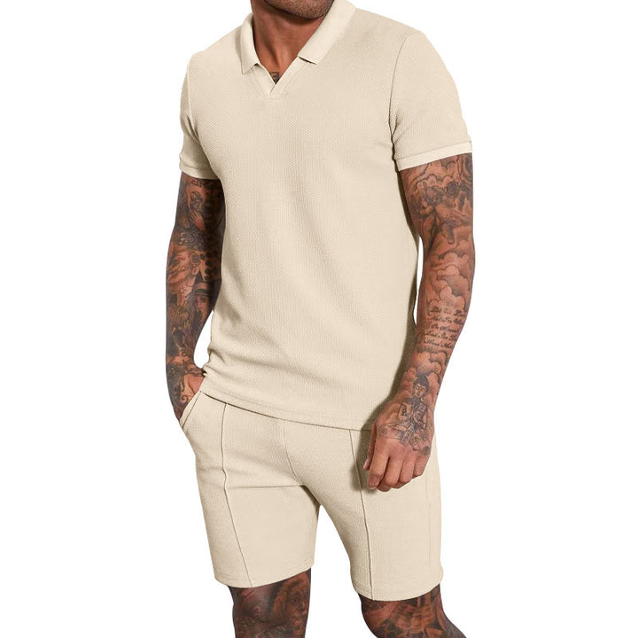 Herren Polohemd und Shorts Set mit modernem Strukturdesign Drune