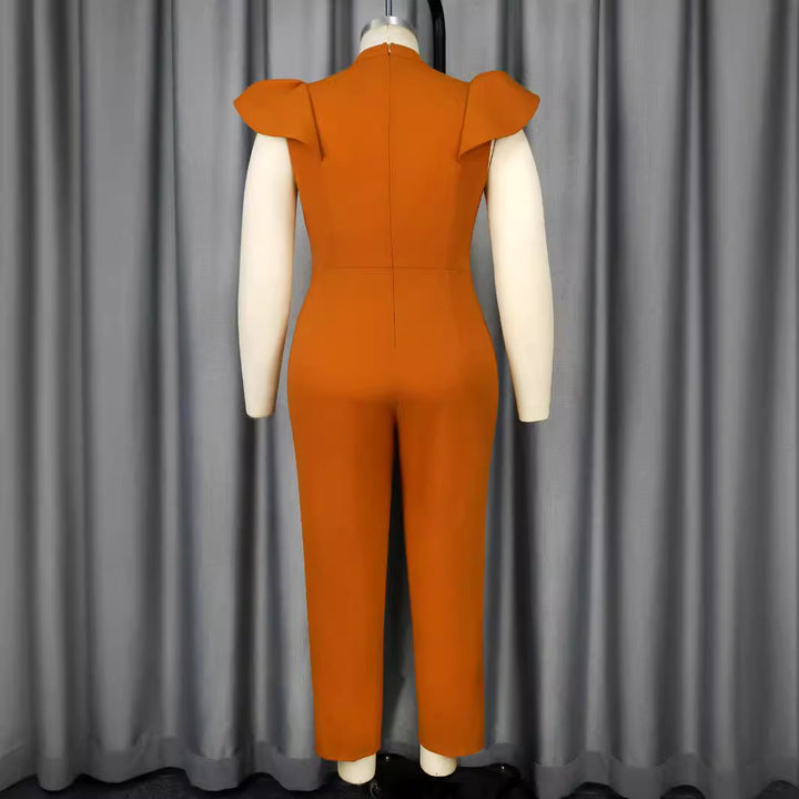Damen eleganter Jumpsuit mit Rüschärmeln und dekorativen Knöpfen Drune
