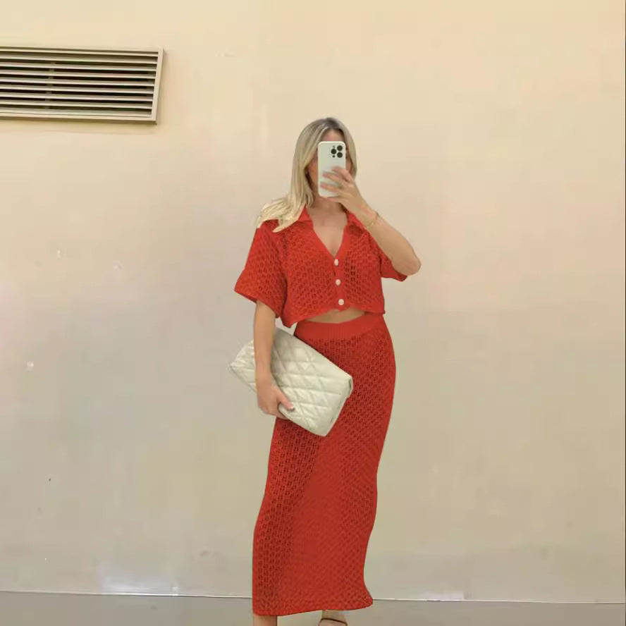 Damen Häkel-Maxi-Rock mit passender Kurzjacke Drune