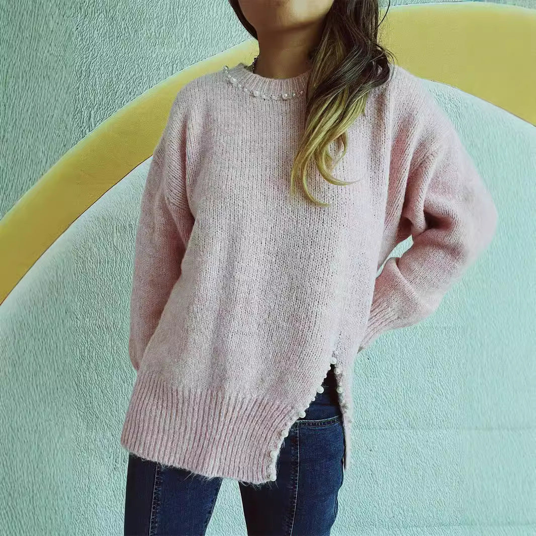Damen kuscheliger Pullover mit filigraner Perlenverzierung Drune