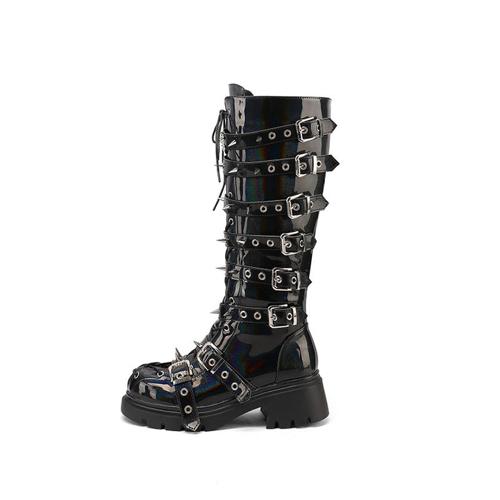 Damen von Punk inspirierte Schnür-Combat-Stiefel mit Spitzenriemen-Details Drune