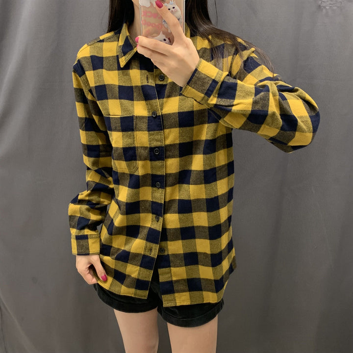Damen Karierte Flanell-Hemdbluse Drune