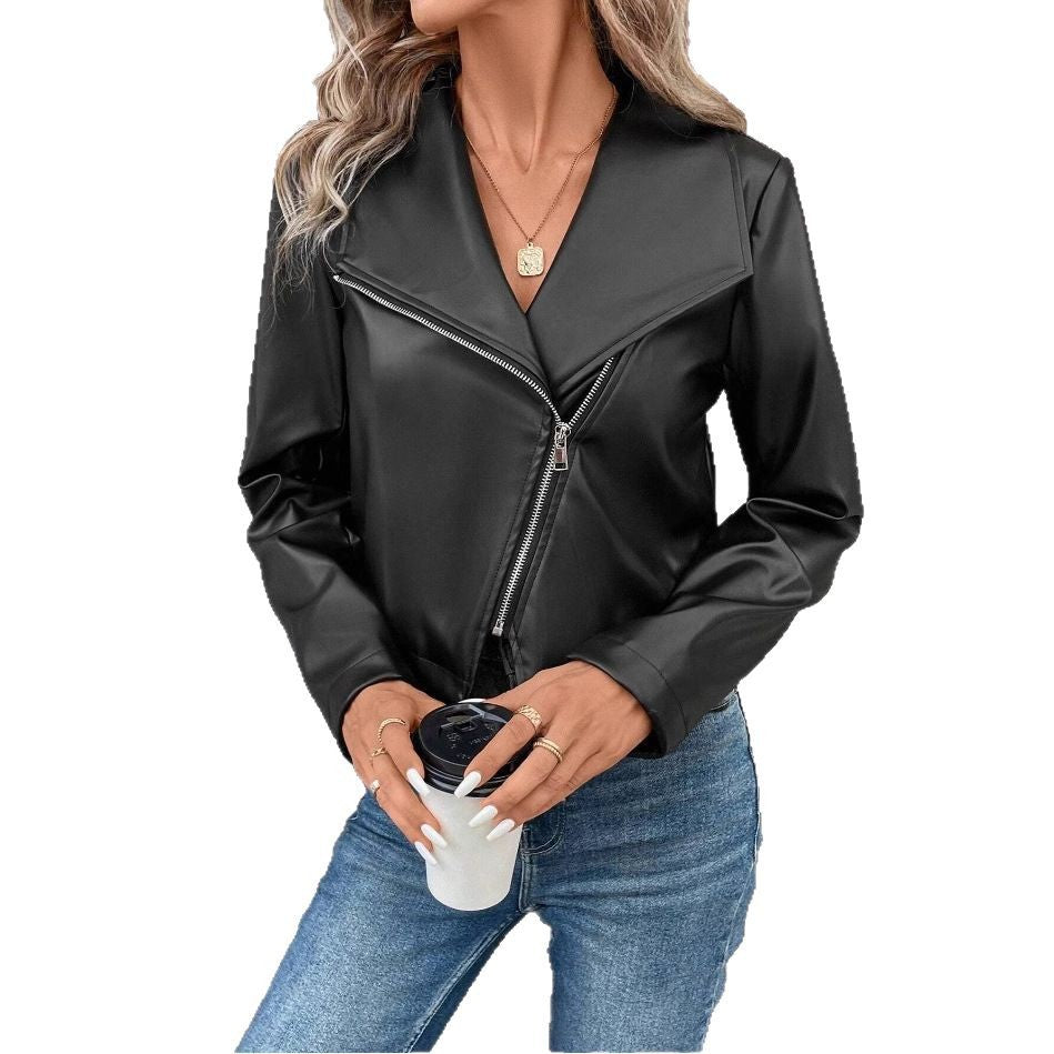 Damen modische Bikerjacke mit asymmetrischem Reißverschluss Drune