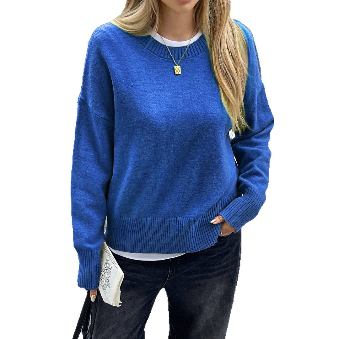 Damen gemütlicher Pullover mit Rundhalsausschnitt und luftiger Struktur Drune