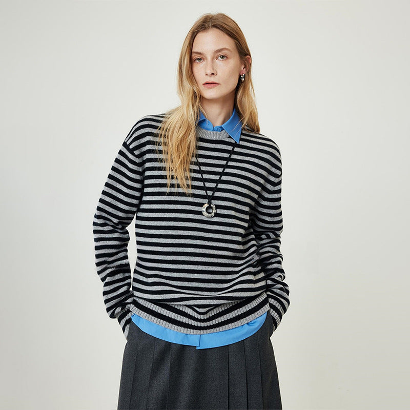 Damen Modischer Rollkragenpullover mit Streifenmuster Drune