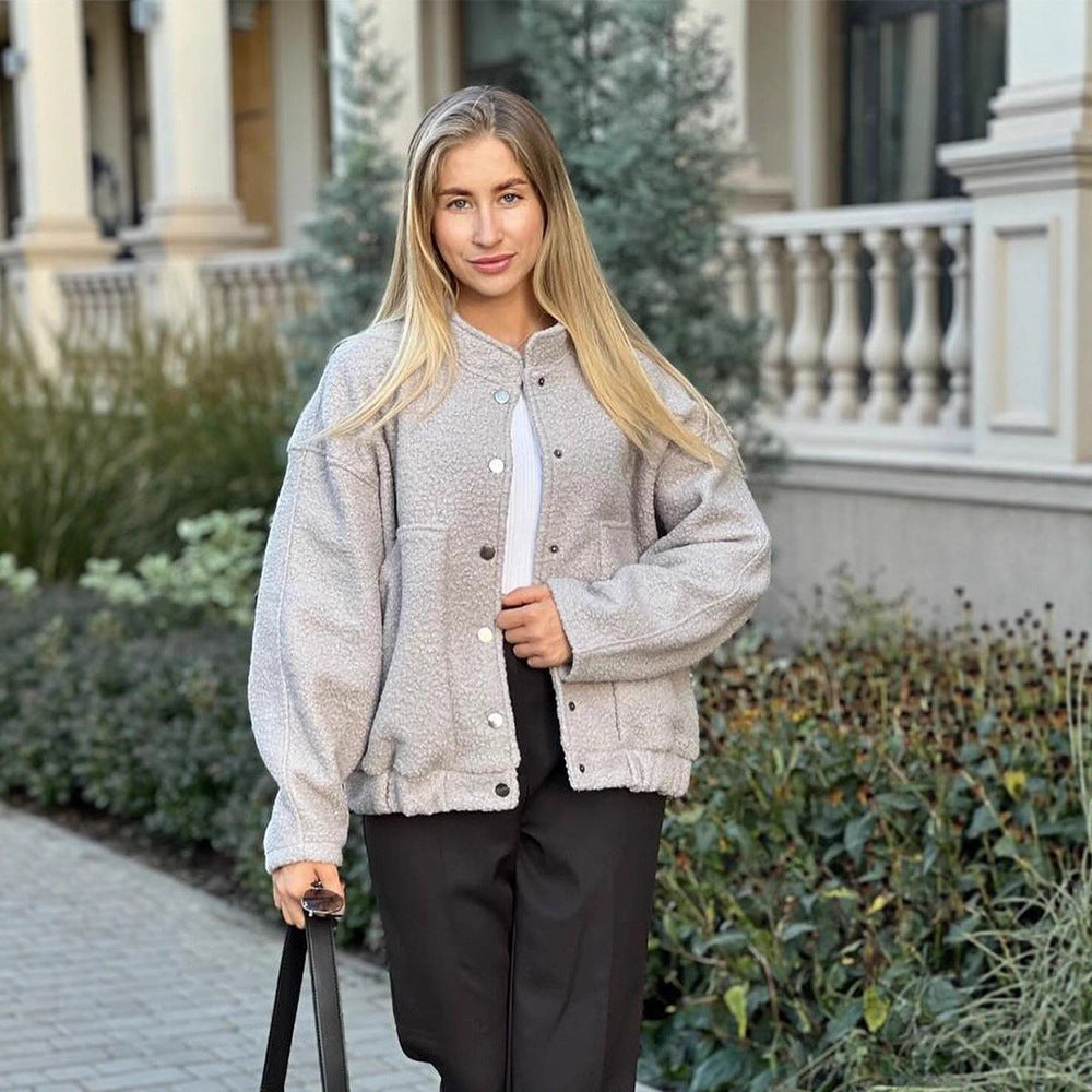Damen Oversized Fleecejacke mit Druckknöpfen und praktischen Taschen Drune