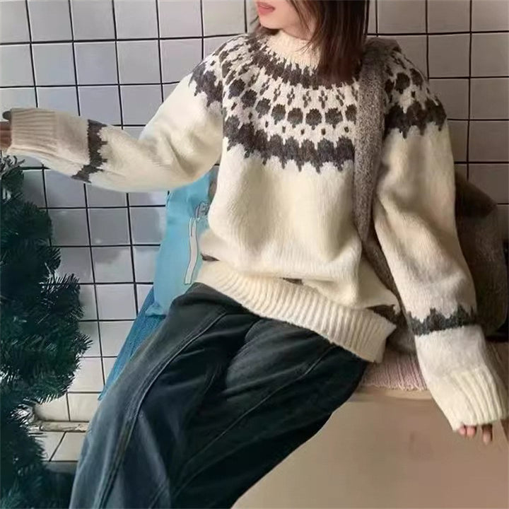 Damen gestrickter Pullover mit Norwegermuster Drune