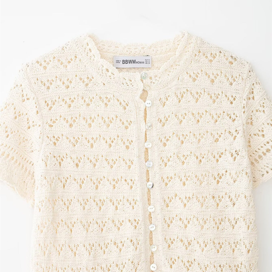 Damen feine Kurzarm-Bluse mit romantischem Spitzenmuster Drune