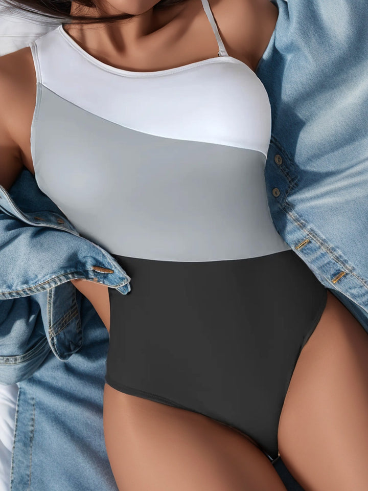 Damen Einteiliger Badeanzug mit stilvollem Farbblockdesign und hohem Beinausschnitt Drune