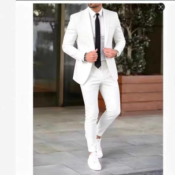 Herren nan tailliertes Anzugset aus leichtem Stretch-Twill mit Ein-Knopf-Sakko und Flat-Front-Hose Drune