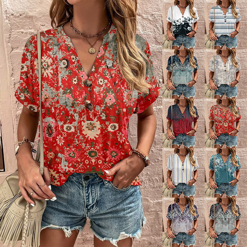 Damen Kurzarm-Bluse Drune