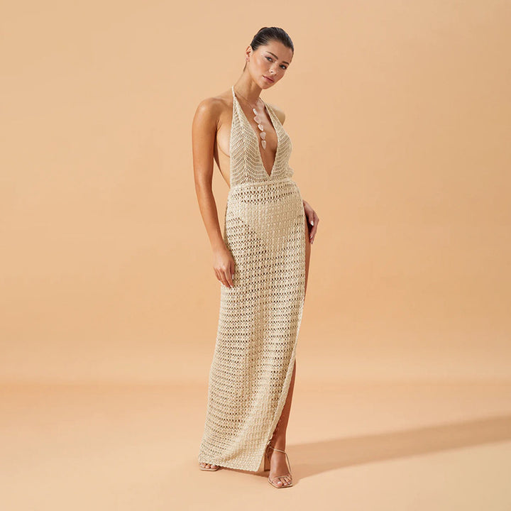 Damen figurbetontes Netzkleid mit raffiniertem Muster Drune