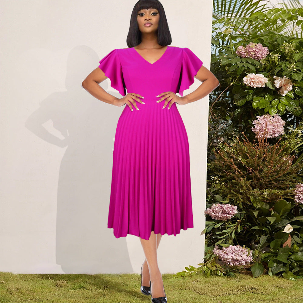 Damen Plisseekleid mit voluminösen Flügelärmeln Drune