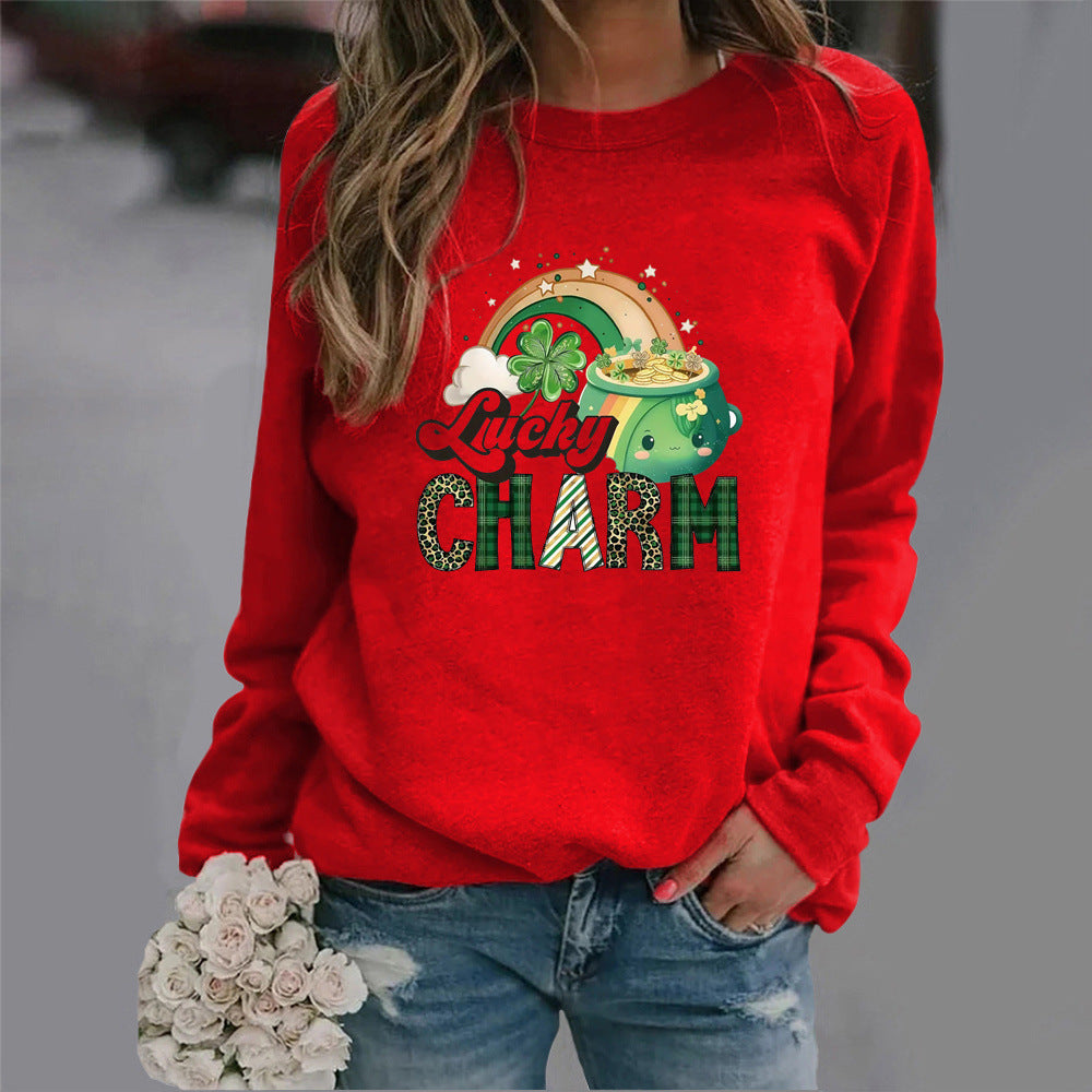 Damen Sweatshirt mit kreativem Glücks-Motiv Drune
