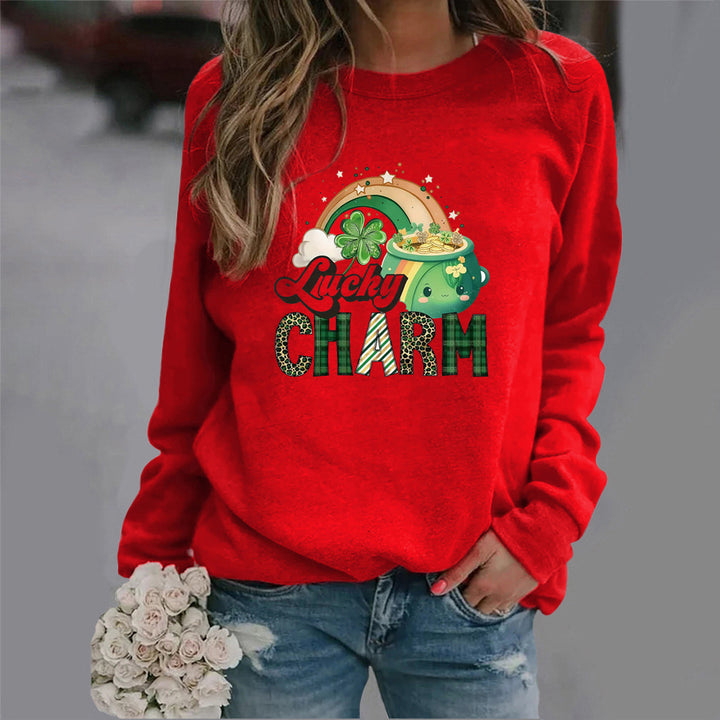 Damen Sweatshirt mit kreativem Glücks-Motiv Drune