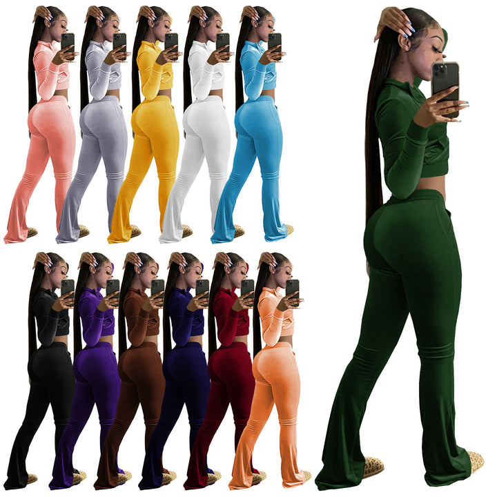 Damen Velours Tracksuit mit Zip-Front und weit geschnittener Hose Drune