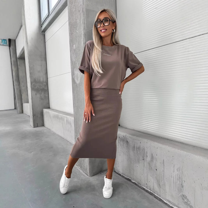 Damen Strickoberteil und Bleistiftrock-Kombination Drune