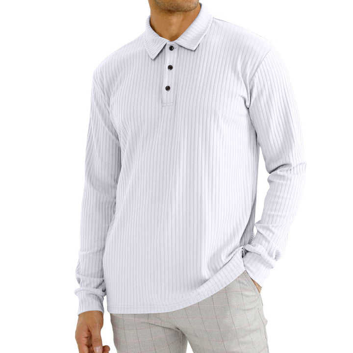 Herren Langarm-Polohemd mit strukturiertem Rippenmuster und Knopfdetail Drune