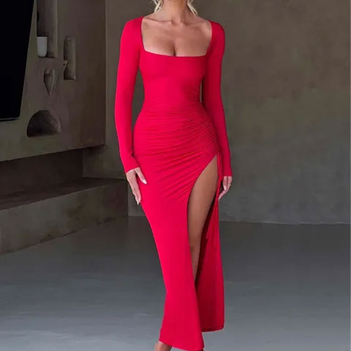 Damen Kleid mit raffiniertem Drapierungseffekt und sexy Schlitz Drune